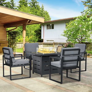 5-Piece Aluminium Garden Furniture Sets with Gas Fire Pit Table 