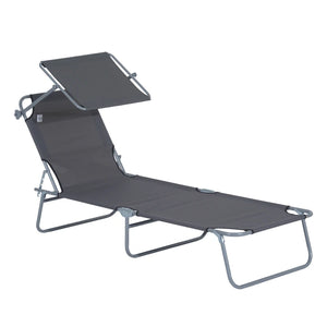 Outdoor Foldable Sun Lounger with Adjustable Backrest and Shade Awning