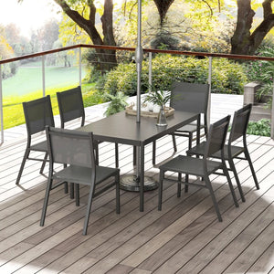 Seven-Piece Steel Dining Set, with Aluminium-Top Table