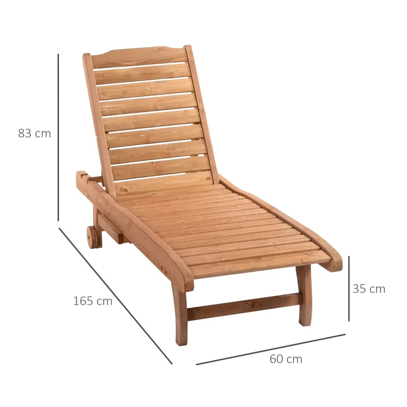 Wooden Sun Lounger with Table, Adjustable Backrest, Wheels