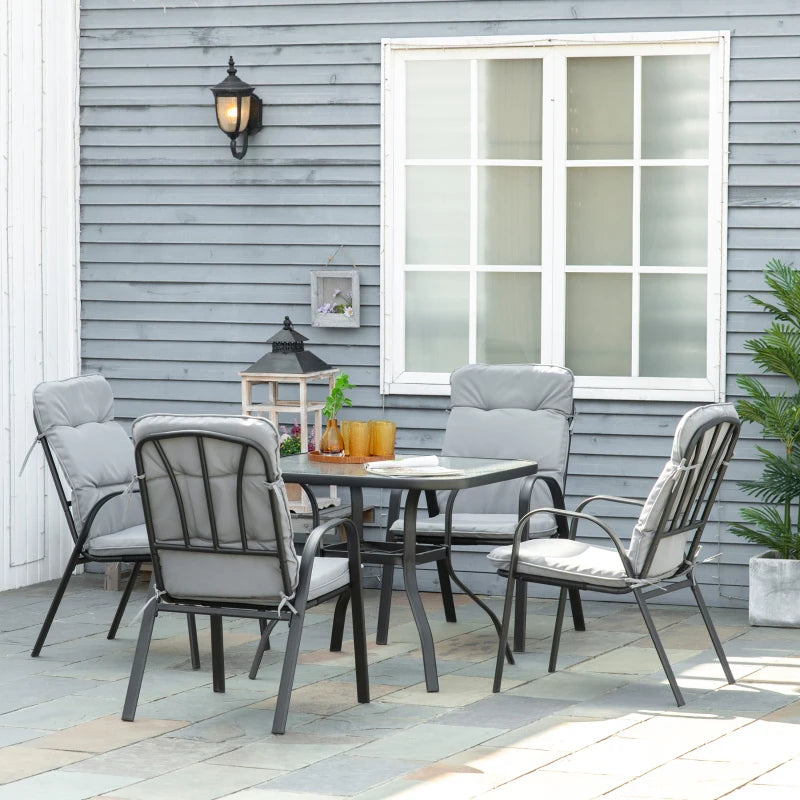 5 Pieces Square Garden Dining Set w/ Glass Dining Table
