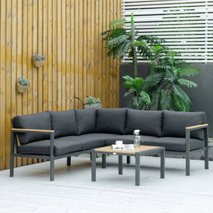 5 Seater L Shape Aluminium Garden Corner Sofa Set with Coffee Table