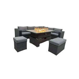 Buxton Rattan Garden Rising Corner Dining Set With Fire Pit (Free Rain Cover)
