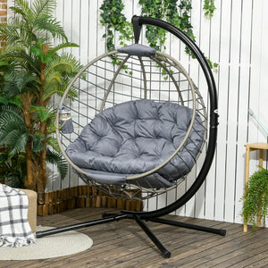PE Rattan Swing Chair with Metal Stand & Thick Padded Cushion
