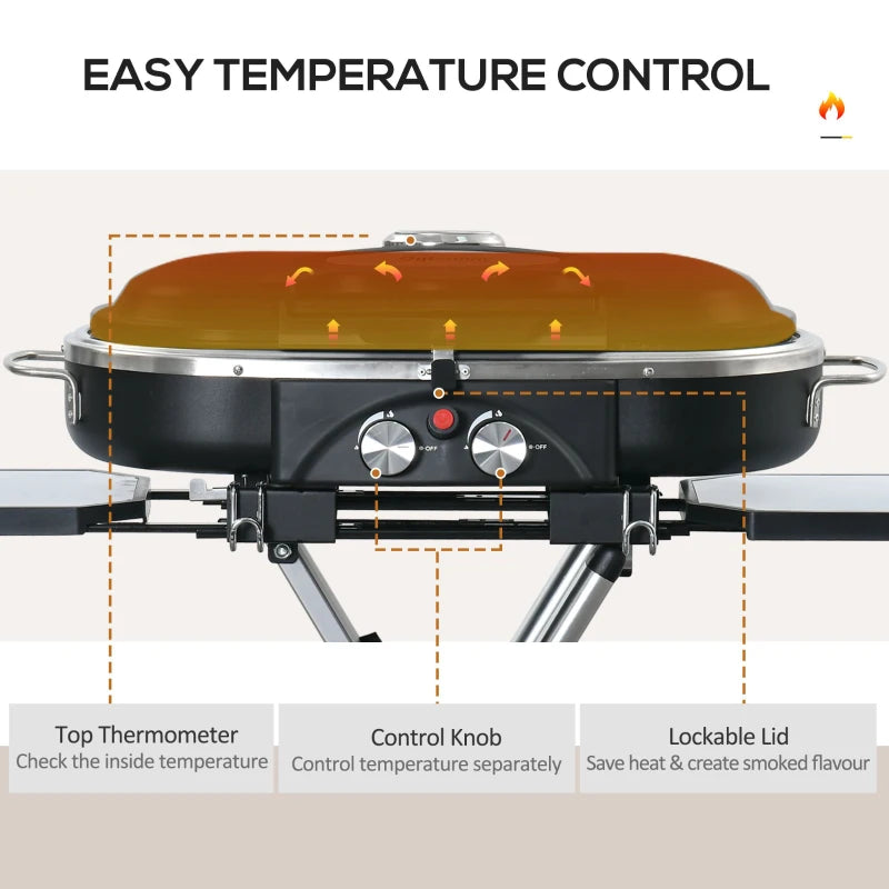 Foldable 2-Burner Gas BBQ Grill with Side Shelves