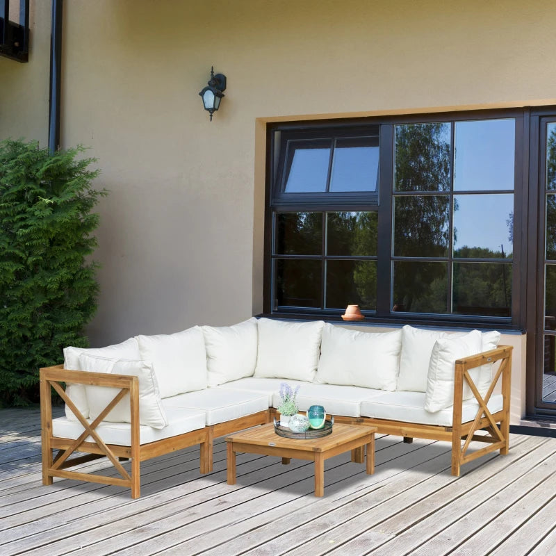 6 PCS Elegant Wood Frame Outdoor Patio Dining Set w/ Cushions