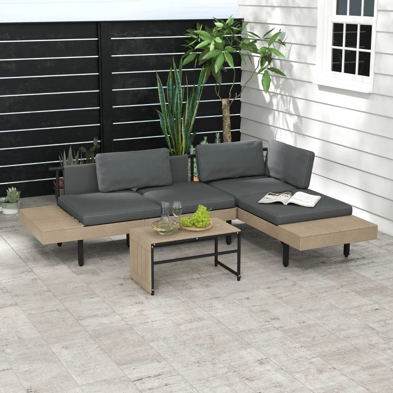 3-Piece L Shaped Garden Sofa Set with Table & Cushions