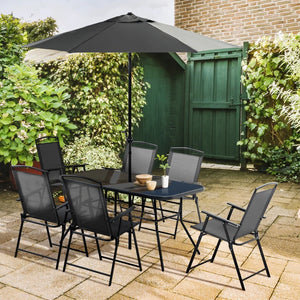 7 Pieces Metal Garden Furniture Set with Folding Chairs