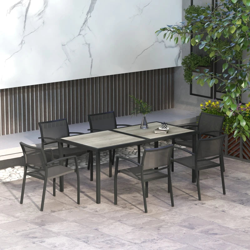 Seven-Piece Casual Outdoor Dining Set, with Wood-Effect Table - Grey