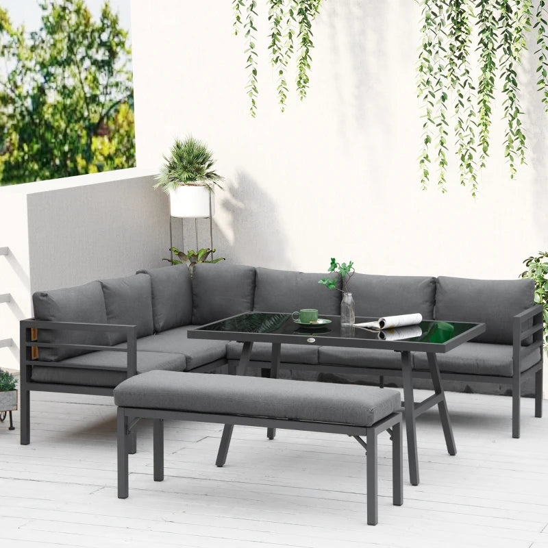 8-Seater Aluminium Outdoor Dining & Conversation Sofa Set with Bench