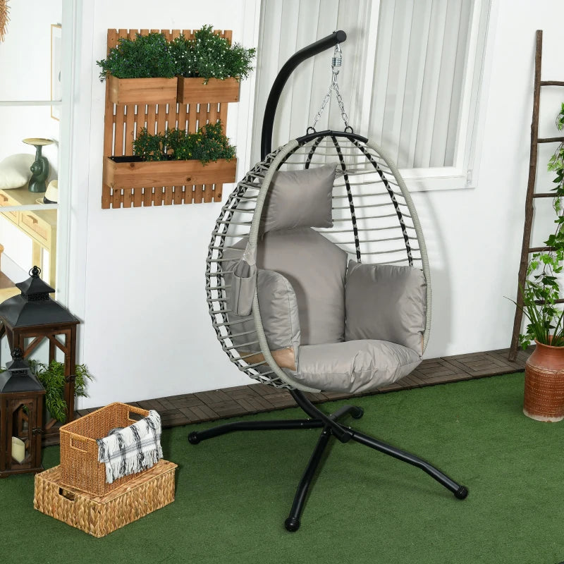 Single Rattan Hanging Egg Chair, with Seat Cushion