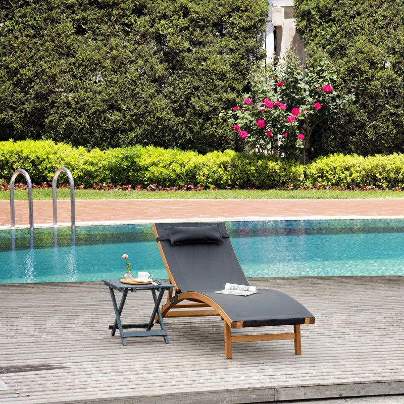  Wooden Outdoor Chaise with Adjustable Back & Headrest