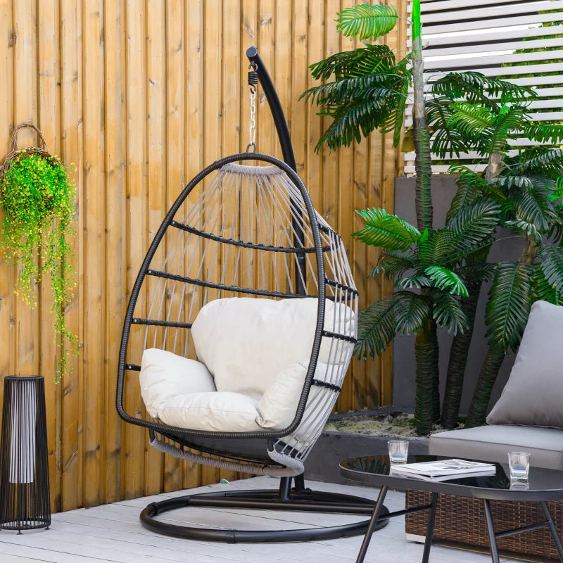 Rattan Hanging Egg Chair with Folding Design