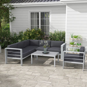 Five-Piece Aluminium Garden Sofa Set, with Glass-Top Table - Grey