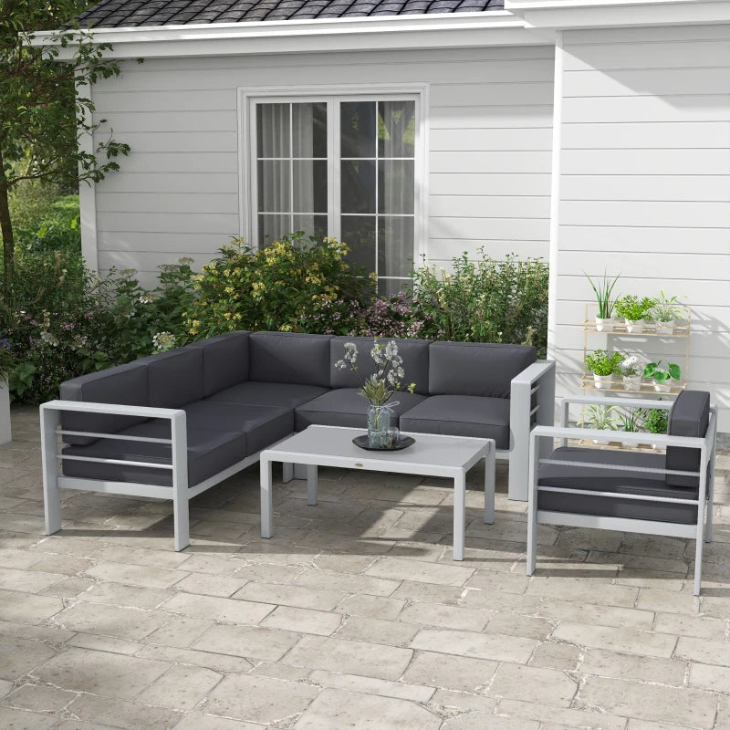 Five-Piece Aluminium Garden Sofa Set, with Glass-Top Table - Grey
