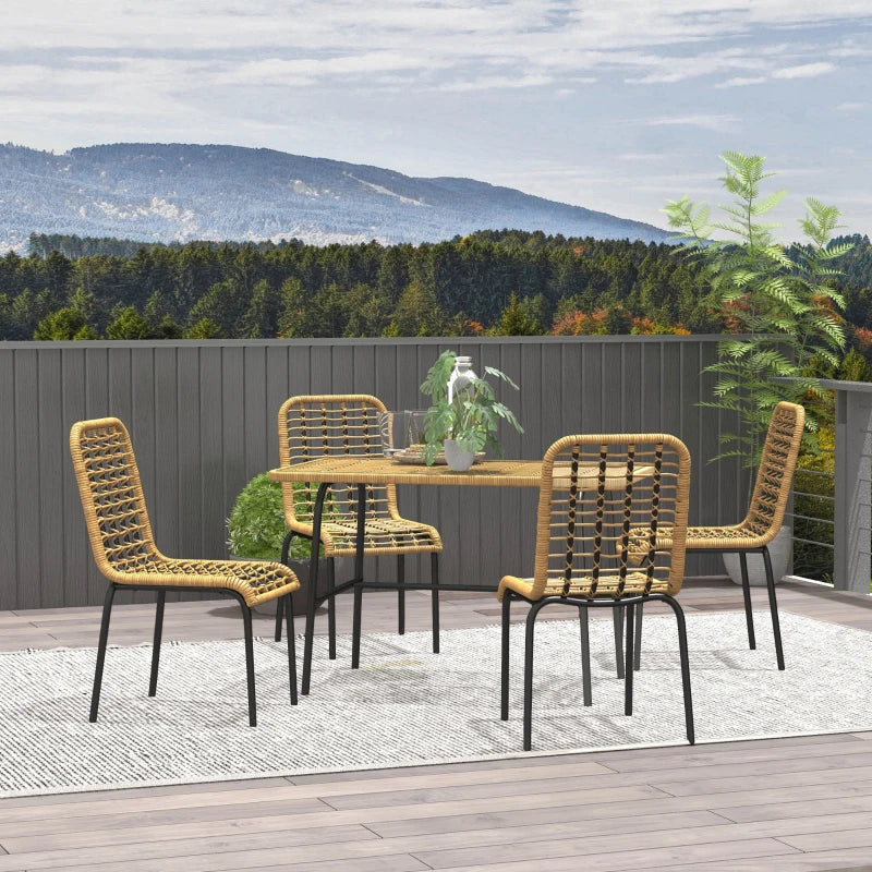 5-Piece Rattan Outdoor Dining Set w/ Glass Tabletop