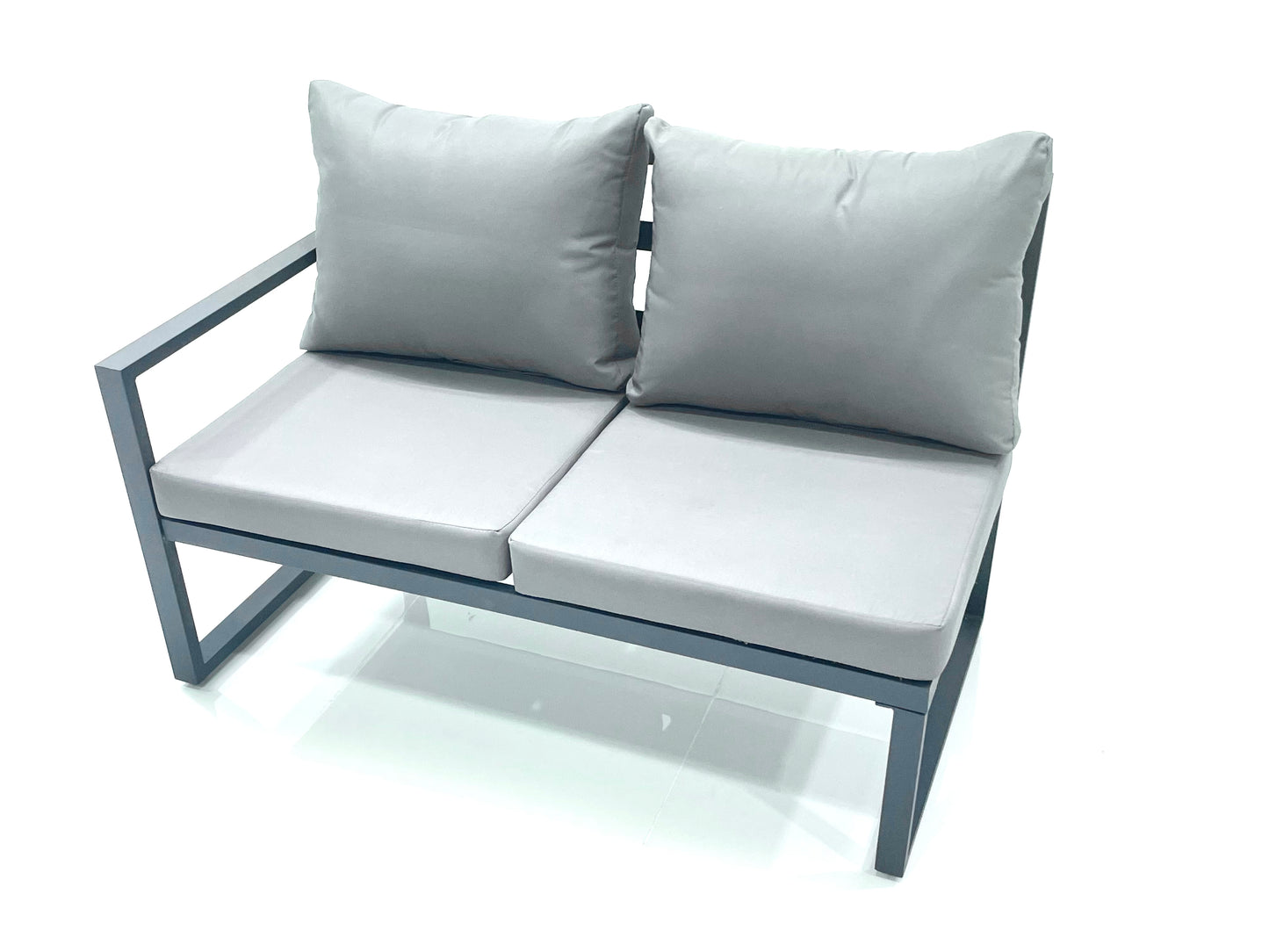 Dark Grey Aluminium 8-Seater Corner Sofa Set with Adjustable Rising Dining Table and Chair