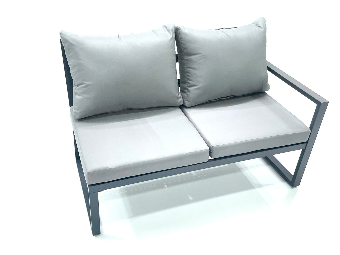 Dark Grey Aluminium 8-Seater Corner Sofa Set with Adjustable Rising Dining Table and Chair