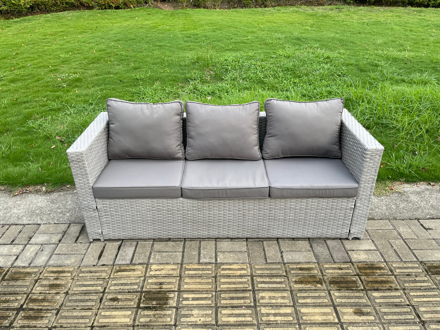 Outdoor PE Rattan Garden Furniture Set with Height-Adjustable Rising Table