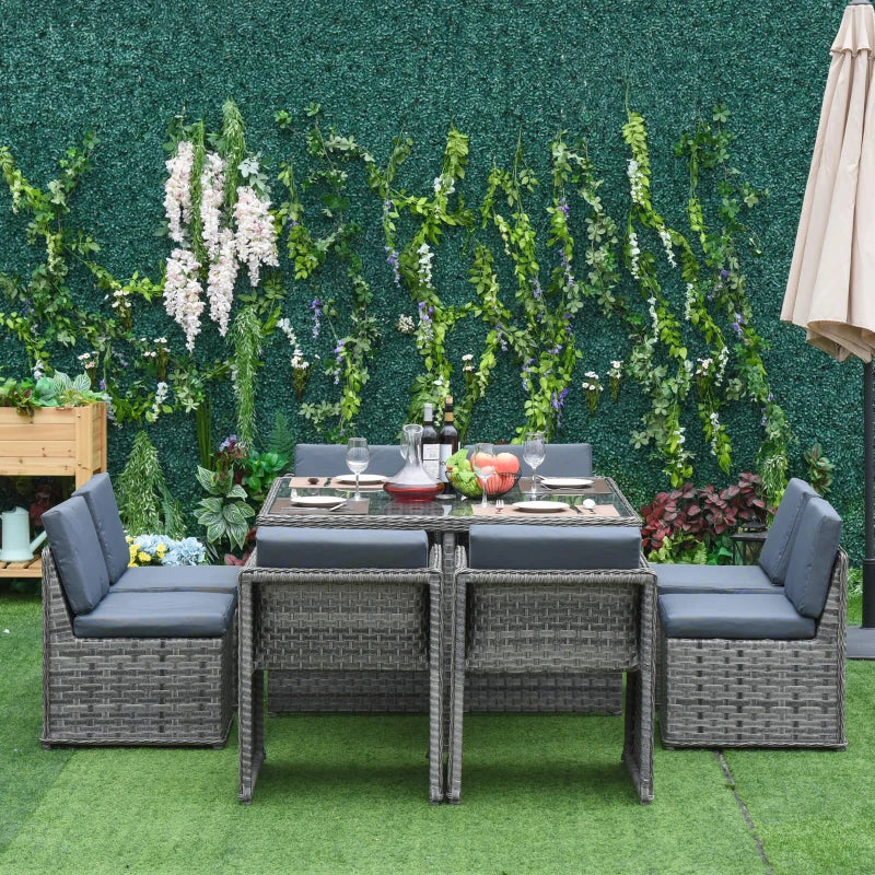 9-Piece PE Rattan Cube Garden Furniture Set | Outdoor Dining Table Set
