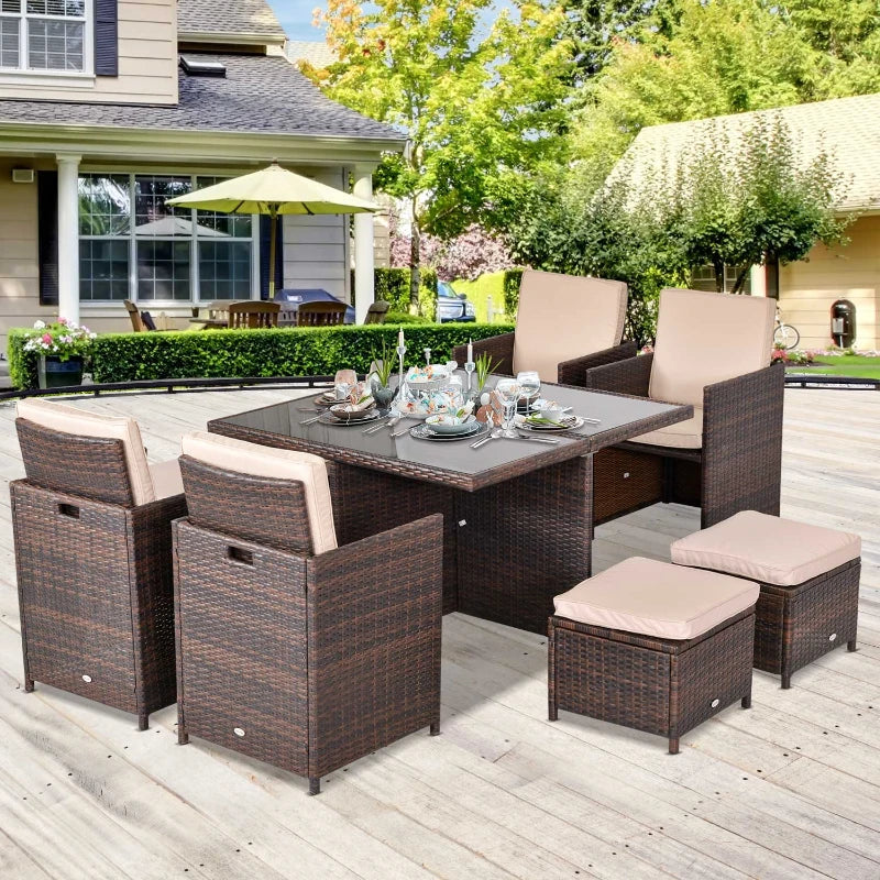 9 Pieces Rattan Cube Garden Furniture Set with Cushions