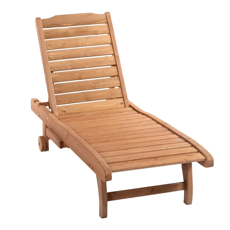 Wooden Sun Lounger with Table, Adjustable Backrest, Wheels