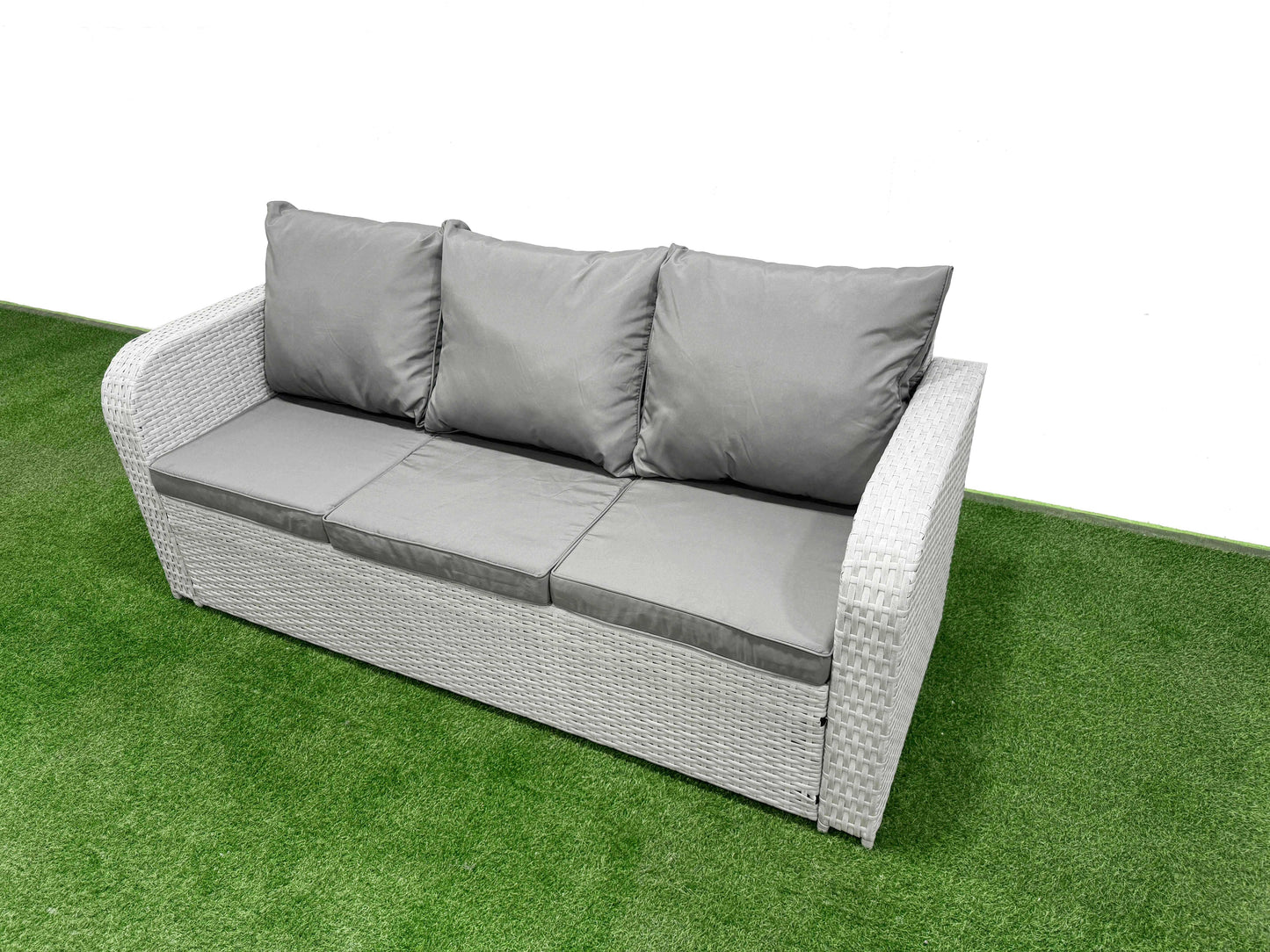 7-Seater PE Rattan Wicker Garden Furniture Set – Patio & Conservatory Sofa Set with Rectangular Coffee Table, 3-Seater Sofa, Love Sofa, 2 Stools, and Side Table