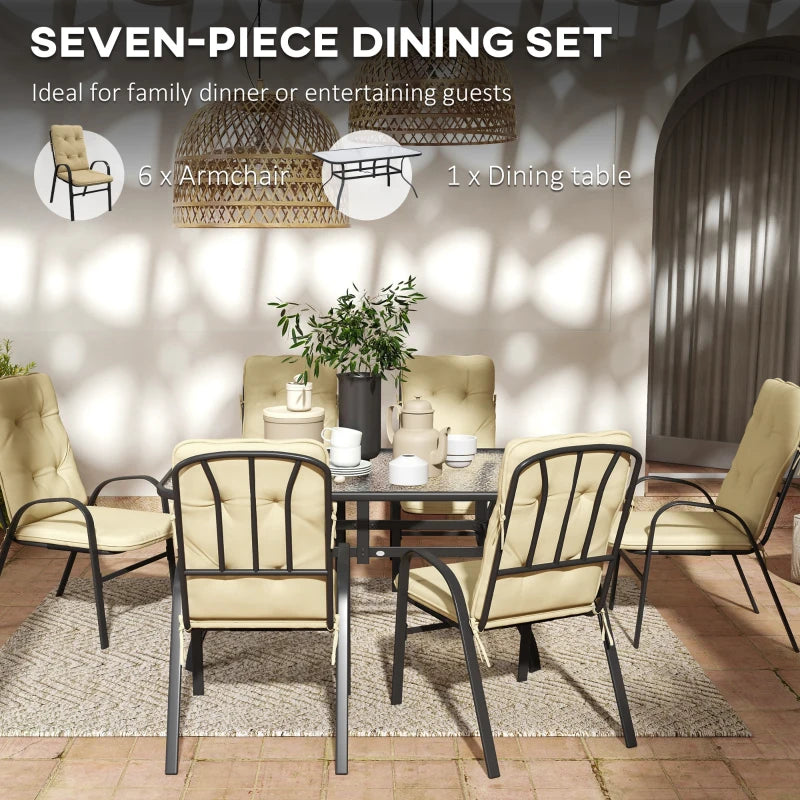 7-Piece Garden Dining Set - Outdoor Dining Table and 6 Cushioned Armchair