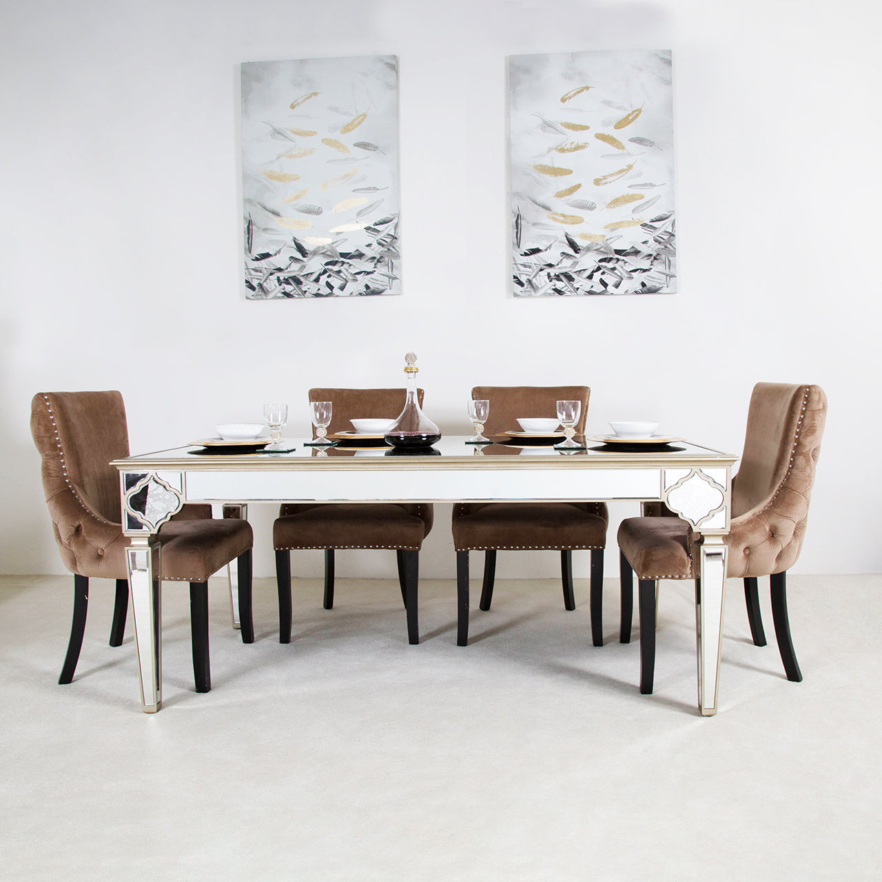 Casablanca Dining Set With 4 Tufted Back Champagne Chairs