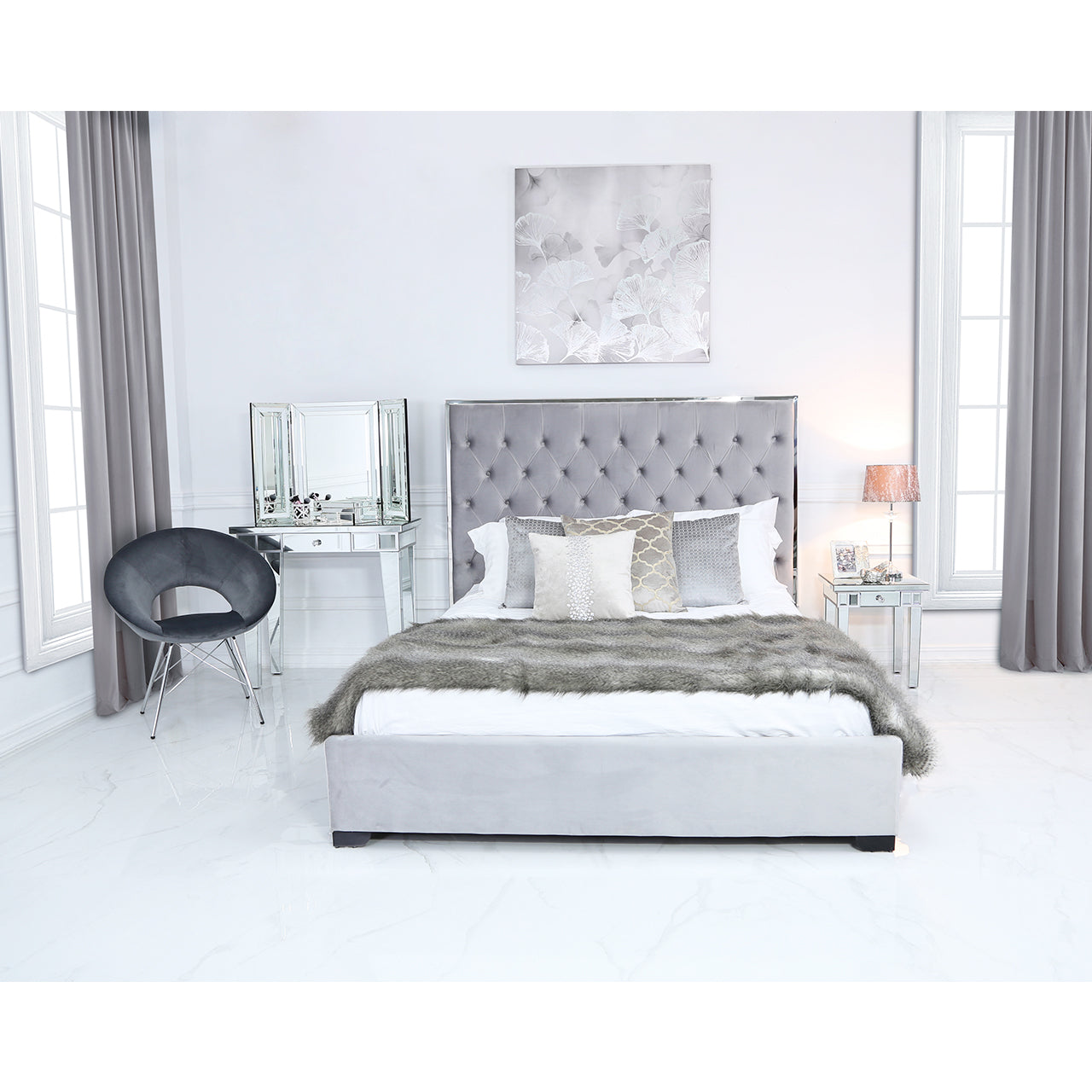 Orb Chrome and Grey Velvet Chair