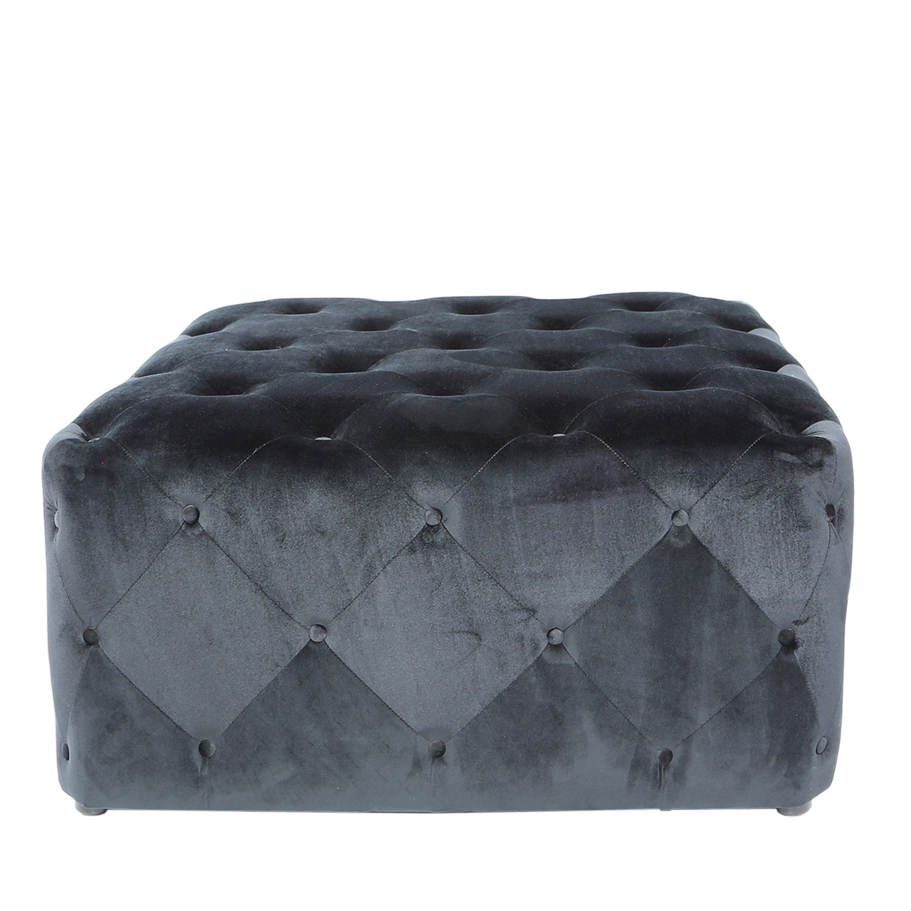 Black Square Velvet Stool with Buttons