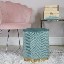 Mint Green Patterned Round Footstool