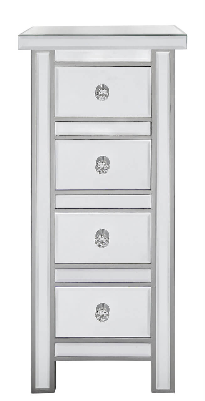Silver Mirrored 4 Drawer Cabinet