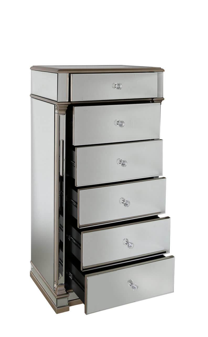 Mirrored 6 Drawer Tall Chabinet