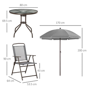 6-Piece Garden Patio Furniture Bistro Set - Folding Chairs, Table, Parasol