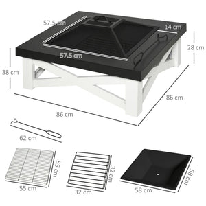 3-in-1 Outdoor Square Fire Pit Brazier with BBQ Grill