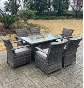 Belfast 6-Seater Rattan Gas Fire Pit Dining Set