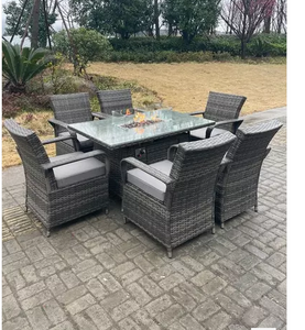 Belfast 6-Seater Rattan Gas Fire Pit Dining Set