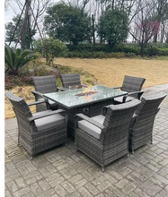 Belfast 6-Seater Rattan Gas Fire Pit Dining Set