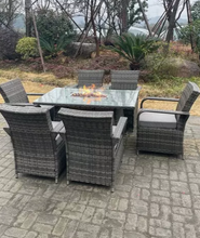 Belfast 6-Seater Rattan Gas Fire Pit Dining Set