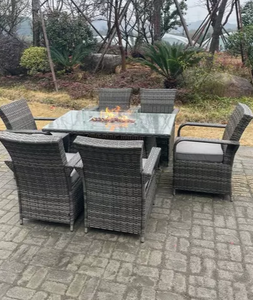 Belfast 6-Seater Rattan Gas Fire Pit Dining Set