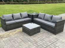 Dorset Grey Outdoor Rattan Garden Furniture Corner Sofa Set With 2 Coffee Table (FREE RAIN COVER)