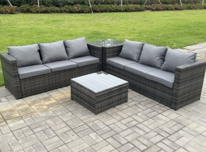 Dorset Grey Outdoor Rattan Garden Furniture Corner Sofa Set With 2 Coffee Table (FREE RAIN COVER)