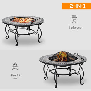  Outdoor 3-in-1 Fire Pit, BBQ Grill & Table - Mosaic Bowl