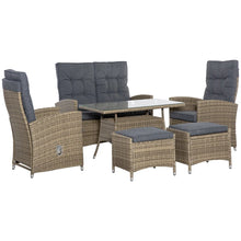 6-Piece Patio Rattan Dining Set w/ Glass Table & Lounge Chair