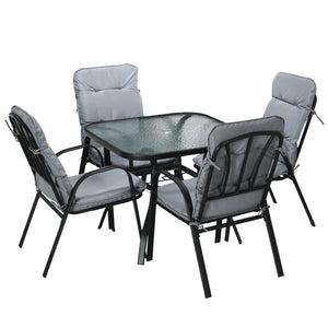 5 Pieces Square Garden Dining Set w/ Glass Dining Table