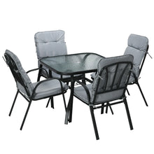 5 Pieces Outdoor Square Garden Dining Set w/ Tempered Glass Dining