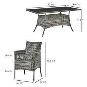 7-Piece Outdoor Rattan Dining Set - 6 Armchairs & Glass Table 