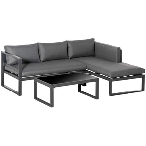 3 PCs L-shape Aluminium Garden Corner Sofa Set with Padded Cushions