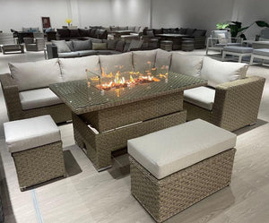 Buxton Rattan Garden Rising Corner Dining Set With Fire Pit